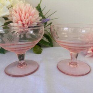 Vintage Pink Depression Glass Etched Sunflower Coupe/Sherbet Glasses –‎ Ripple